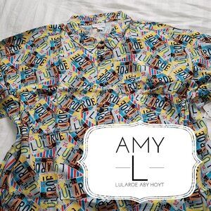 New With Tags LuLaRoe Amy Shirt Button Up Collar L | 12-14